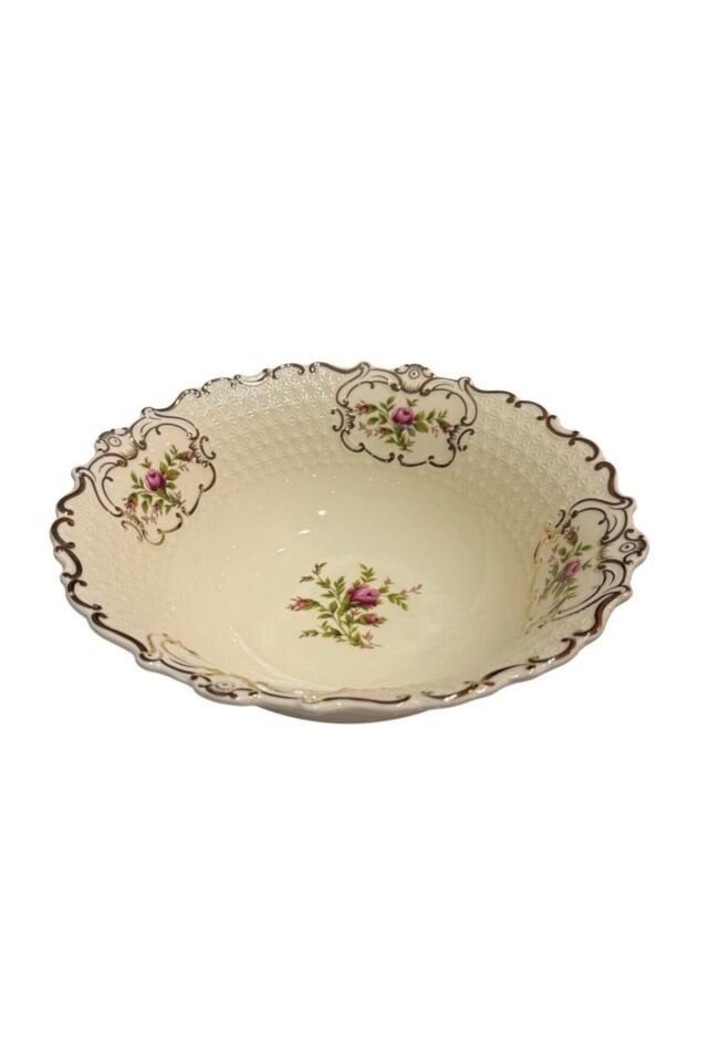 Diana Bol Derin Kase Vintage Çiçek Desenli Gold Detaylı