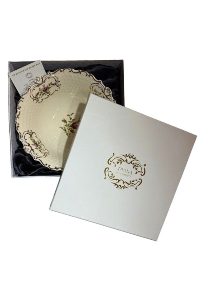 Diana Bol Derin Kase Vintage Çiçek Desenli Gold Detaylı