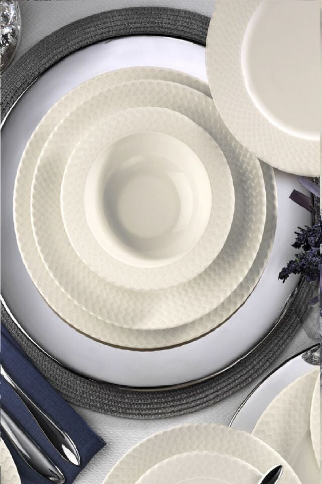 Kütahya Porselen Bone Iron 24 Parça Yemek Seti Dekorsuz