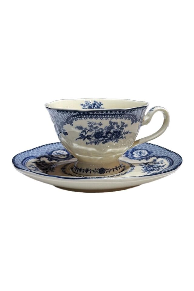 Elizabeth Bone Porselen 6 lı Çay Fincanı Mavi Vitage