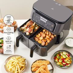 Karaca Air Pro Cook Duo Tandır Xxxl 4+4 Litre Airfryer Black Silver 8 Kişilik