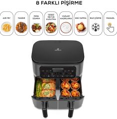 Karaca Air pro Cook Duo Tandır Xxxl 4+4 Litre Aırfryer Space Gray Black 8 Kişilik