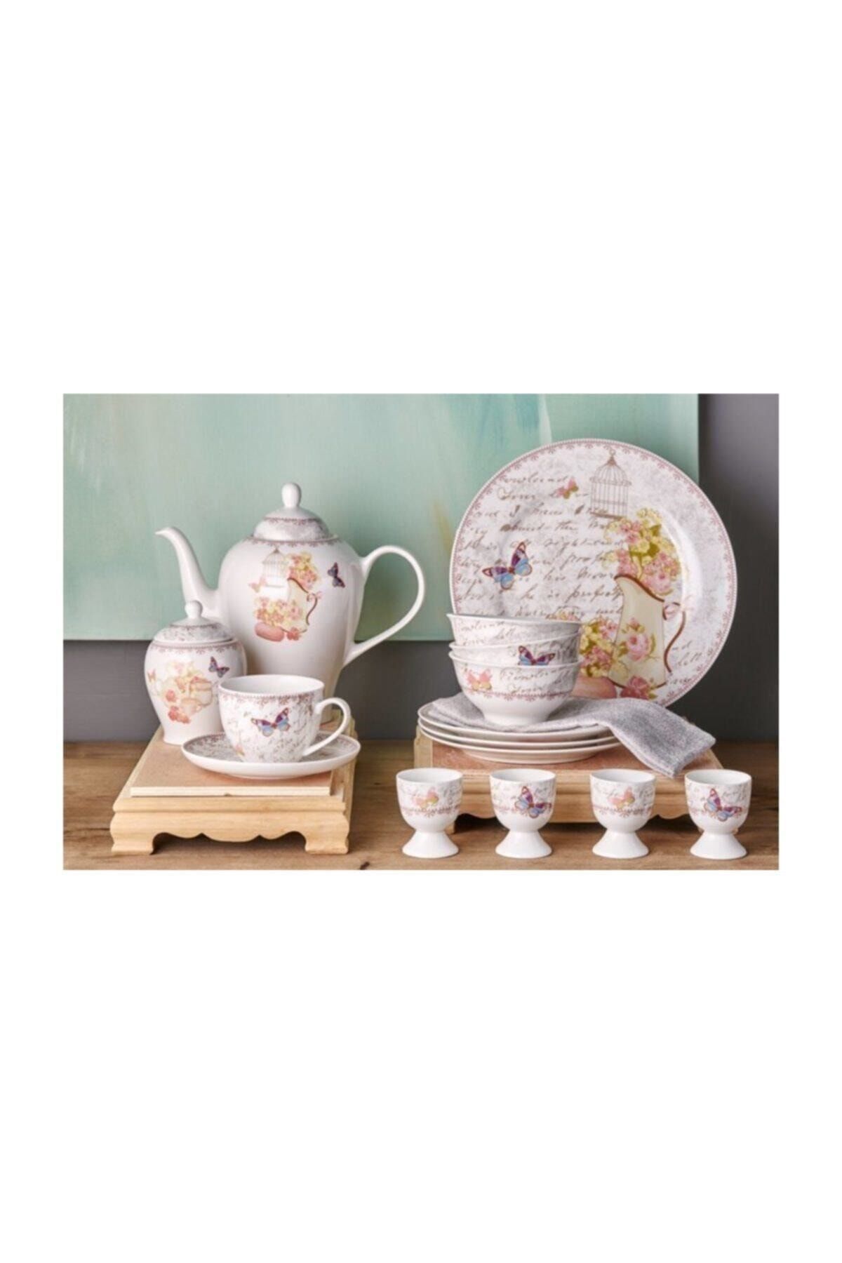 Porland Beyaz Vintage Flower 44 Parça Kahvaltı Takımı