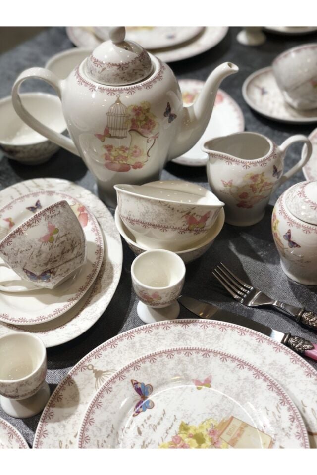 Porland Beyaz Vintage Flower 44 Parça Kahvaltı Takımı