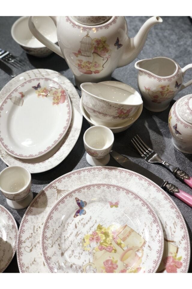 Porland Beyaz Vintage Flower 44 Parça Kahvaltı Takımı