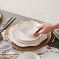 Emsan Lotus Fine Bone 53 Parça 12 Kişilik Yemek Takımı Gold