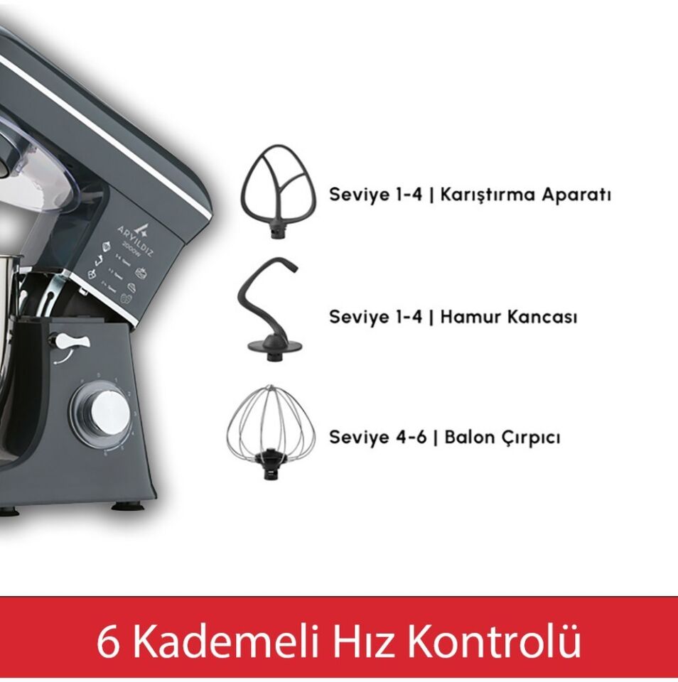 Power Chef XXL 2000 W Stand Mikser 10 Litre Paslanmaz Çelik Hazne ile 6 Kademeli Hız