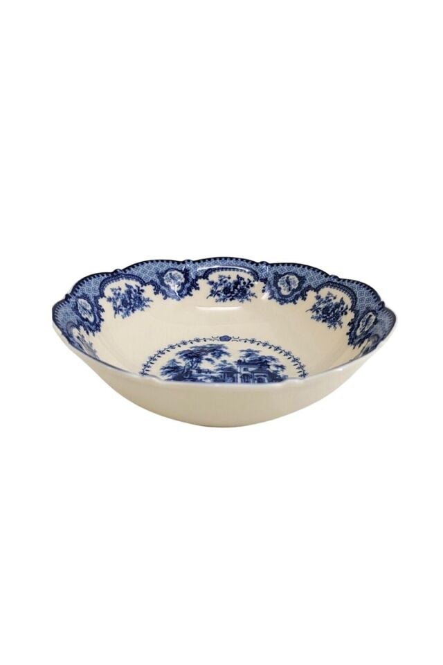 Elizabeth Bone Porselen 6 lı Çorba Kasesi Tabağı Mavi Vitage 15 cm