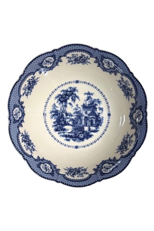 Elizabeth Bone Porselen 6 lı Çorba Kasesi Tabağı Mavi Vitage 15 cm