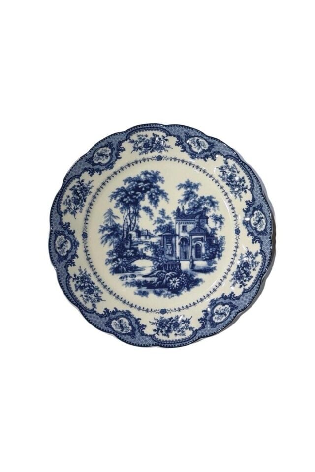 Elizabeth Bone Porselen 6 lı Servis Tabağı Mavi Vitage 26 cm