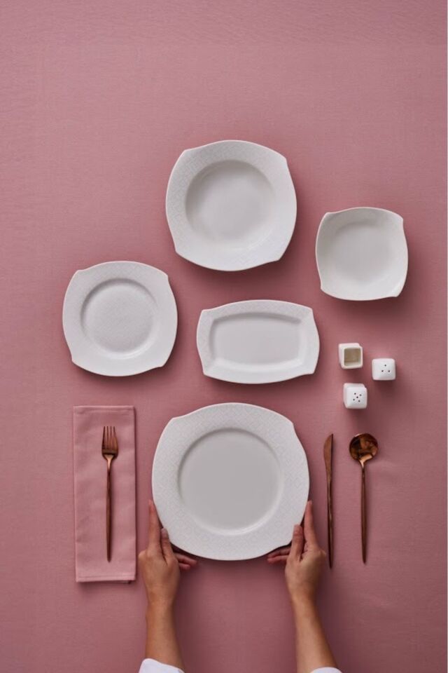 Karaca Square Bone Fancy 53 Parça 12 Kişilik Yemek Takımı