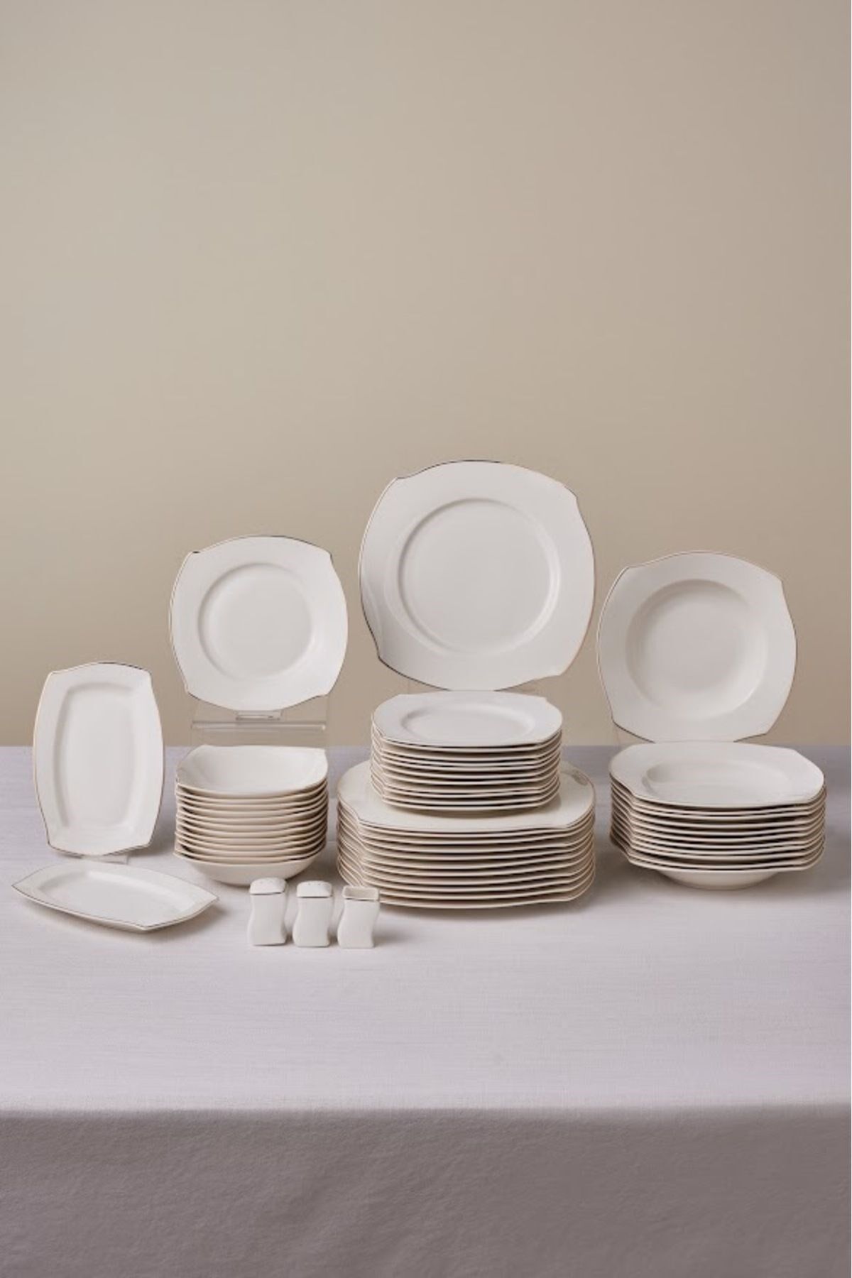 Karaca Square Bone Beyaz Altın 53 Parça 12 Kişilik Yemek Takımı