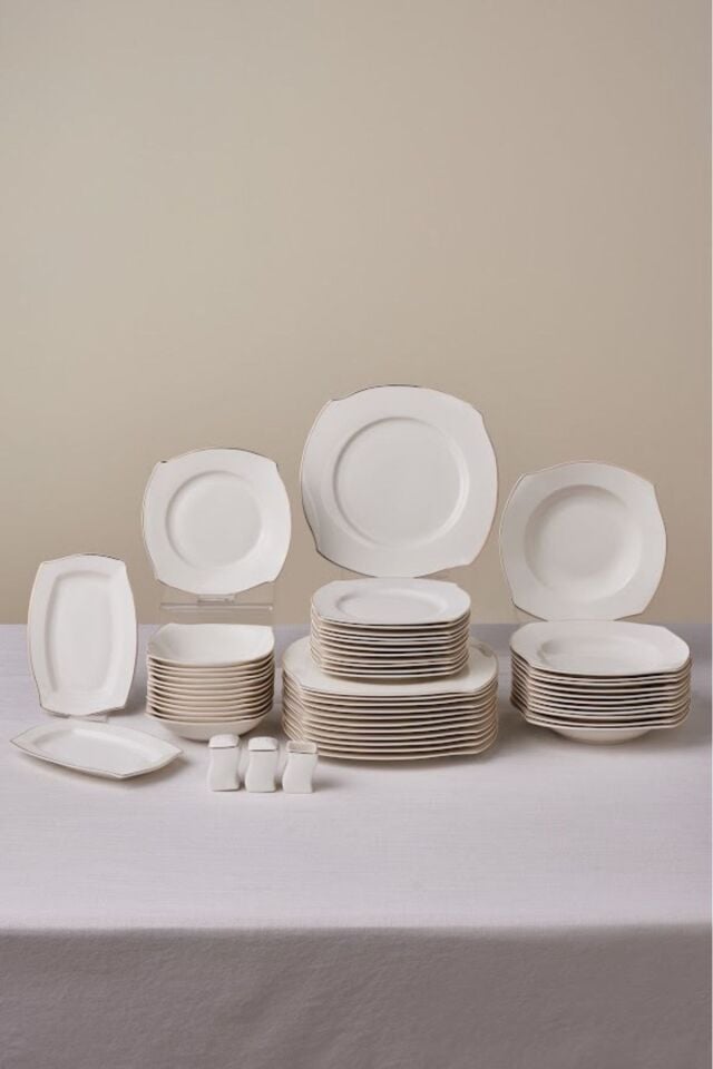 Karaca Square Bone Beyaz Altın 53 Parça 12 Kişilik Yemek Takımı