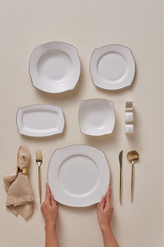 Karaca Square Bone Beyaz Altın 53 Parça 12 Kişilik Yemek Takımı