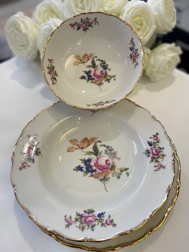 THUN PORSELEN OFELLIA 5211 R 24P0 24 PARÇA YEMEK TAKIMI KREM AĞIZ PARLAK ALTIN