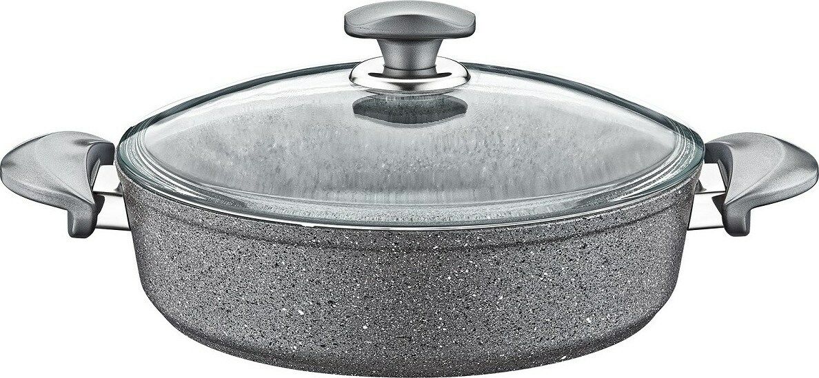 Oms Granit 22X7,5 cm Gri Pilav Tencere Cam Kapaklı 3310