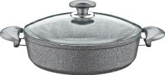 Oms Granit 22X7,5 cm Gri Pilav Tencere Cam Kapaklı 3310