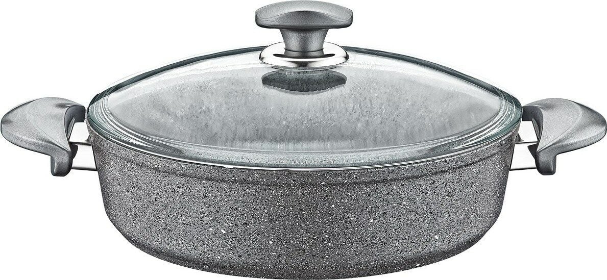 Oms Granit 26X7,5 cm Gri Pilav Tencere Cam Kapaklı 3310