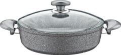 Oms Granit 26X7,5 cm Gri Pilav Tencere Cam Kapaklı 3310