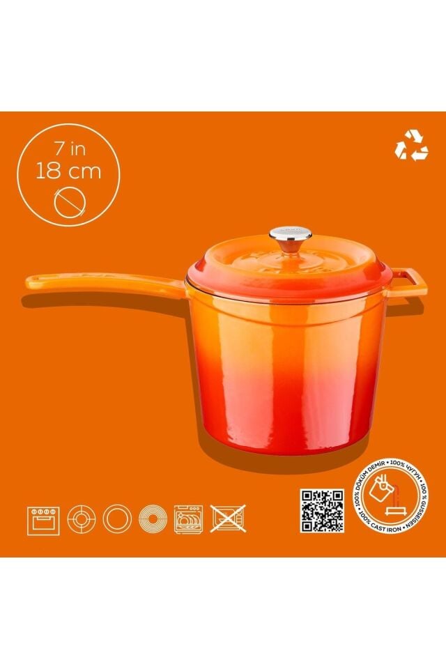 Lava Yuvarlak Saplı Tencere Ç18 Sutluk Turuncu