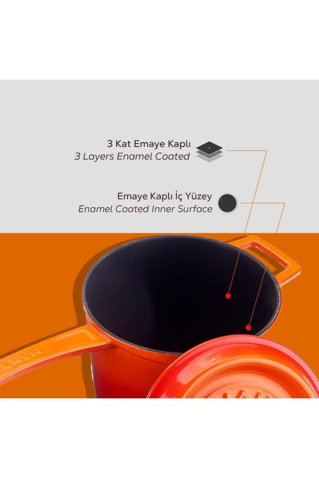 Lava Yuvarlak Saplı Tencere Ç18 Sutluk Turuncu