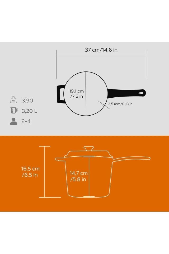 Lava Yuvarlak Saplı Tencere Ç18 Sutluk Turuncu