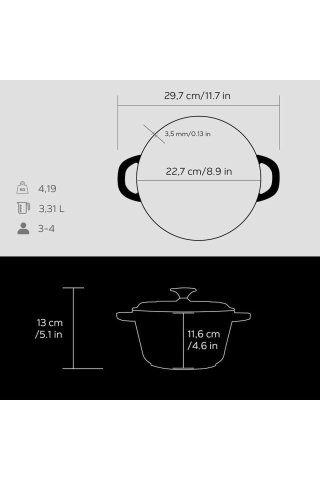 Lava Döküm Yuvarlak Tencere Döküm Demir Kapak New Heritage Serisi Çap(Ø)22cm.