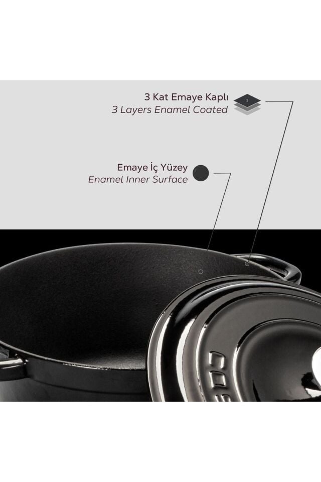 Lava Döküm Yuvarlak Tencere Döküm Demir Kapak New Heritage Serisi Çap(Ø)26cm.