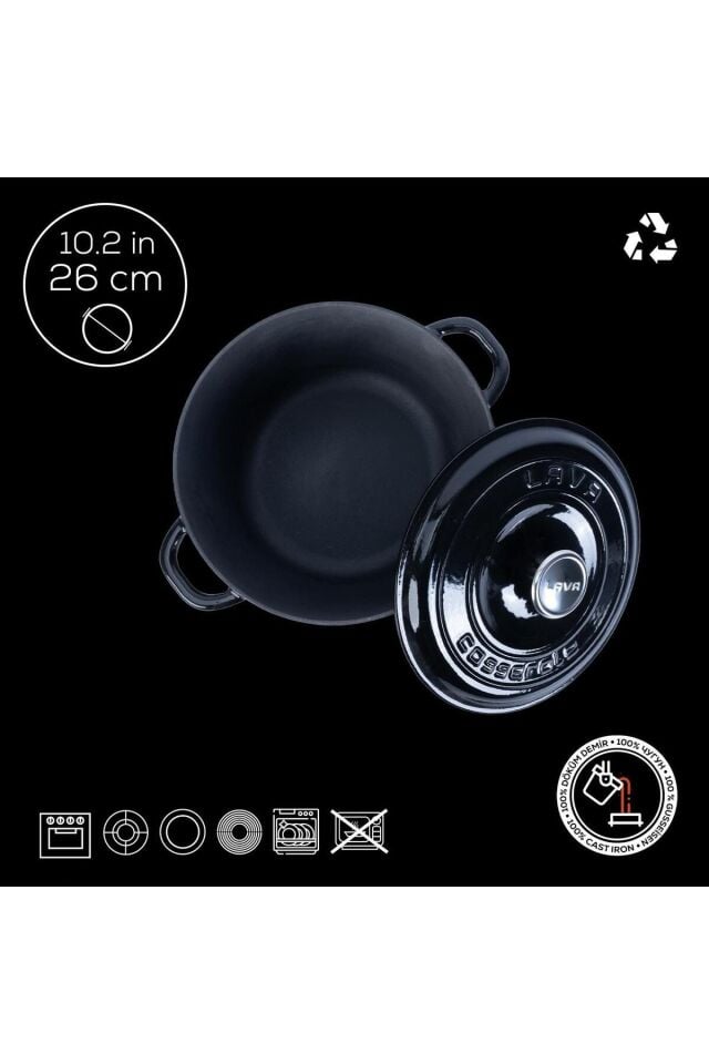 Lava Döküm Yuvarlak Tencere Döküm Demir Kapak New Heritage Serisi Çap(Ø)26cm.