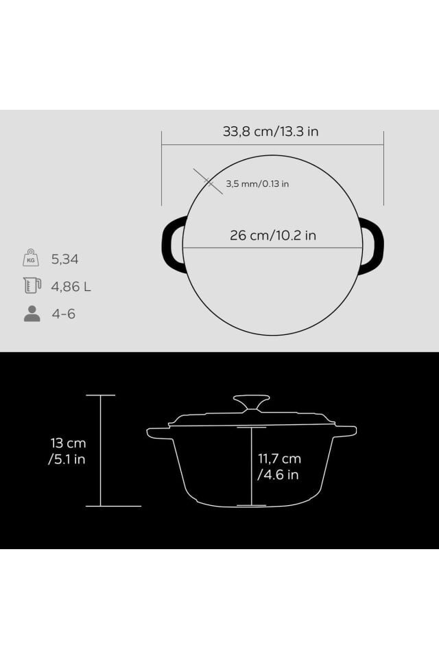 Lava Döküm Yuvarlak Tencere Döküm Demir Kapak New Heritage Serisi Çap(Ø)26cm.