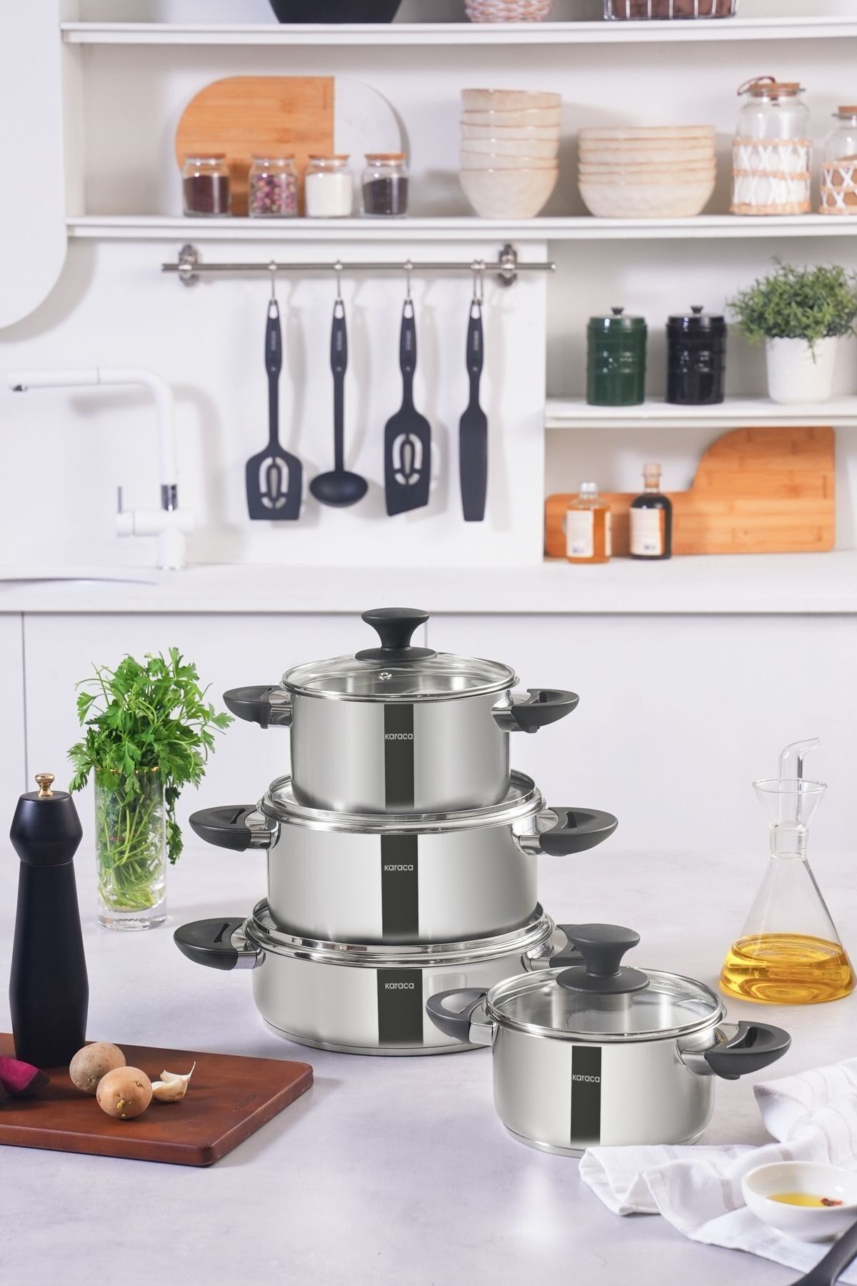 Karaca Buca Indüksiyon Tabanlı 8 Parça Çelik Tencere Seti