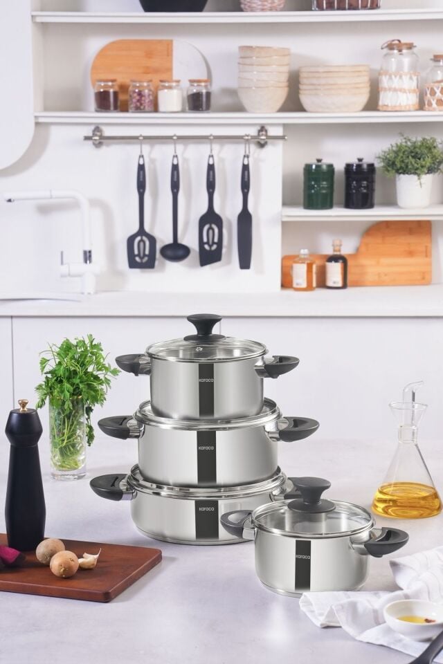 Karaca Buca Indüksiyon Tabanlı 8 Parça Çelik Tencere Seti