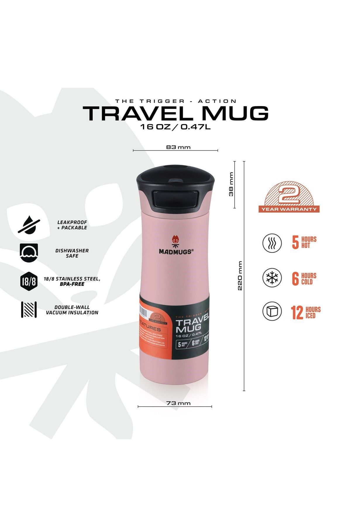 Madmugs Travelmug Termos Bardak 0.47 Lt. Rose Quartz