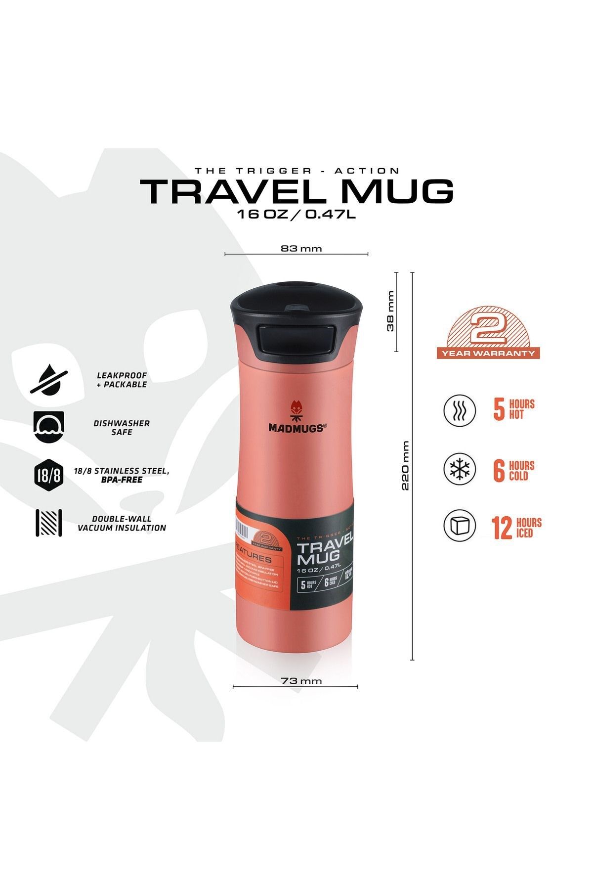 Madmugs Travelmug Termos Bardak 0.47 Lt. Living Coral