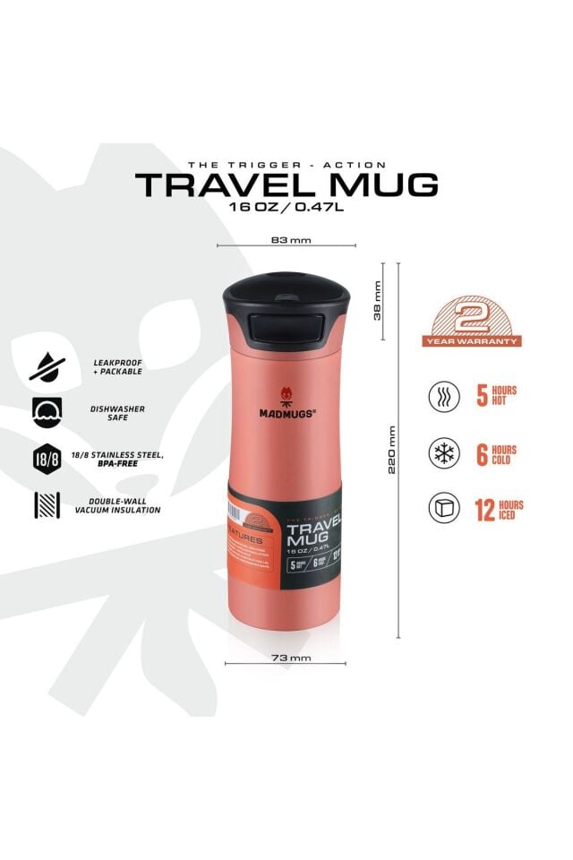 Madmugs Travelmug Termos Bardak 0.47 Lt. Living Coral