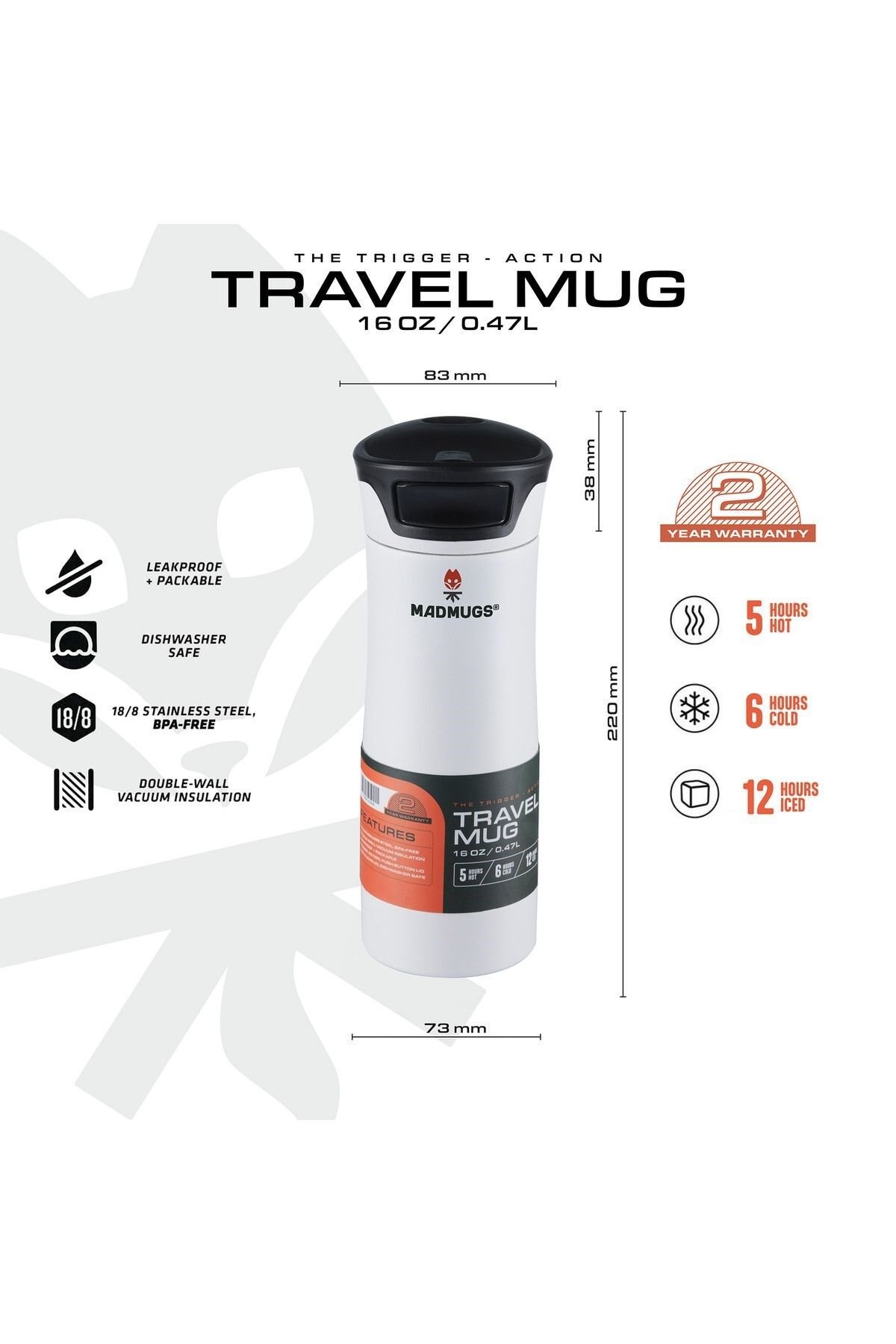 Madmugs Travelmug Termos Bardak 0.47 Lt. White