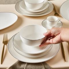 Karaca Epsilon New Bone 76 Parça 12 Kişilik Yemek Takımı Platin + Kahve Fincanı