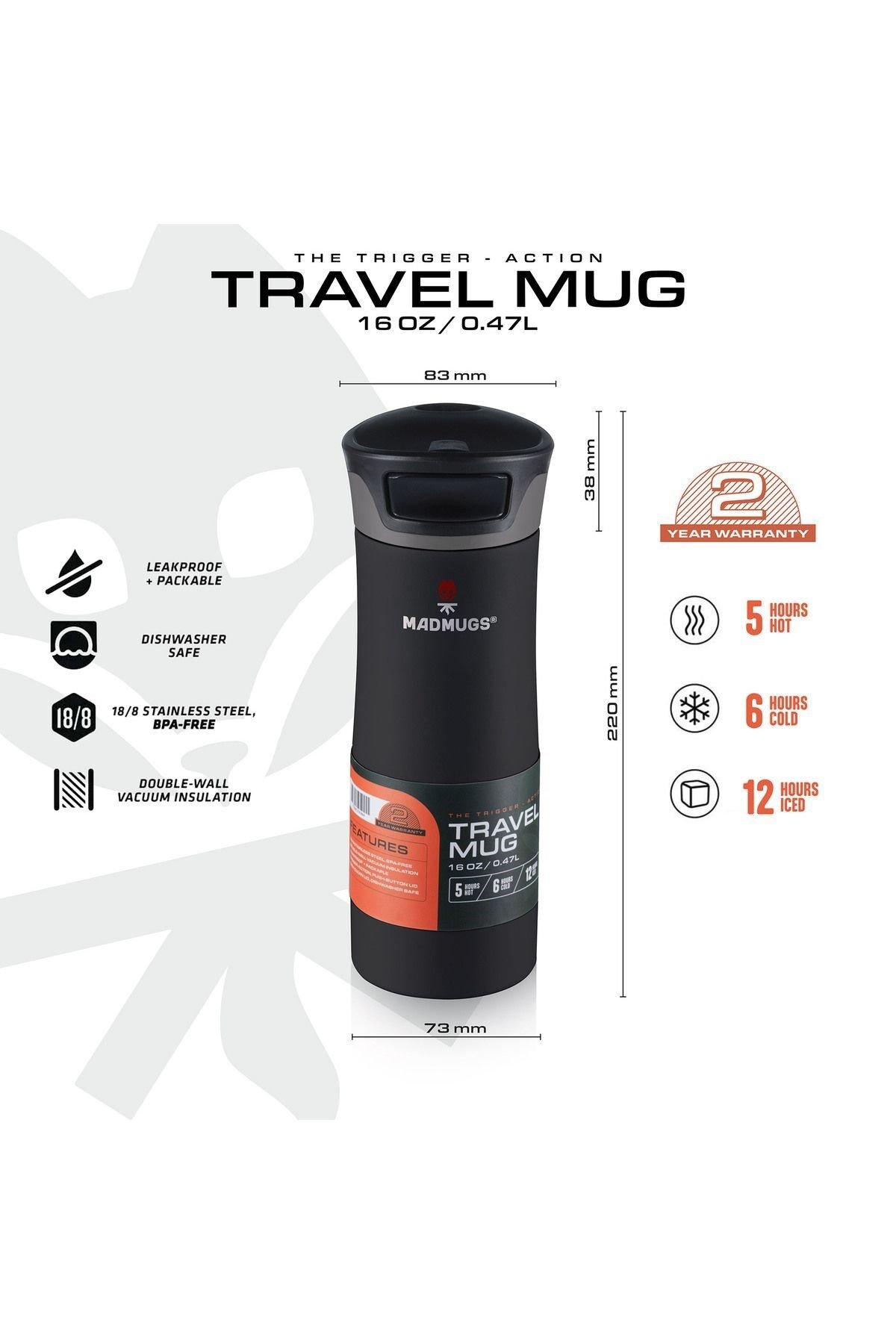 Madmugs Travelmug Termos Bardak 0.47 Lt. Black