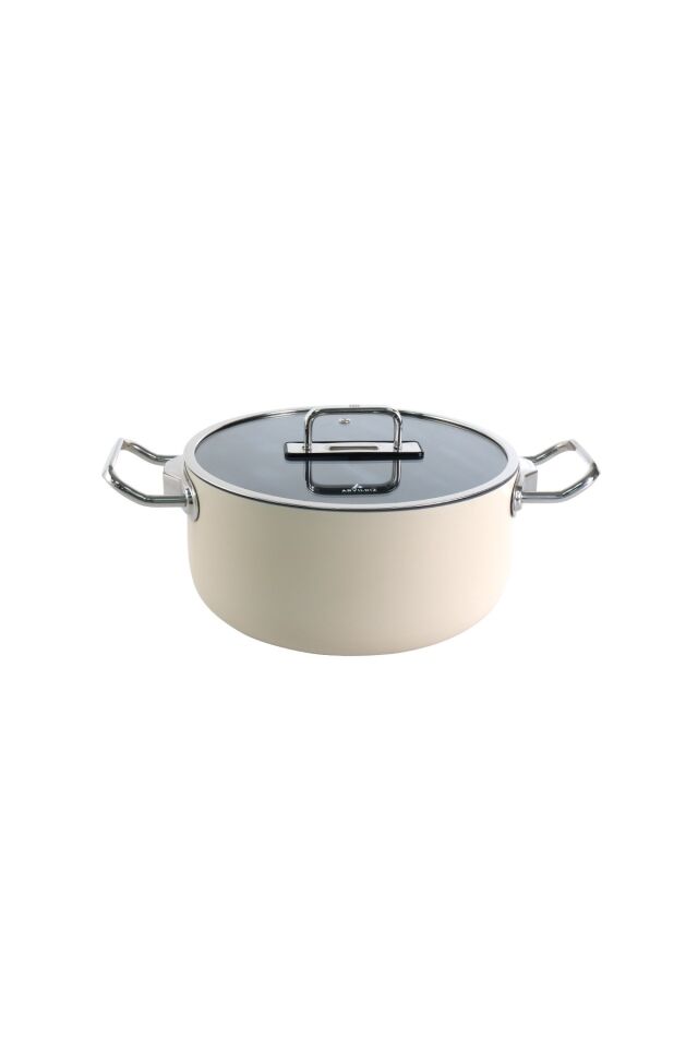 Colombus Crystal Metal Kulp Cam Kapak Derin Tencere - 20 Cm