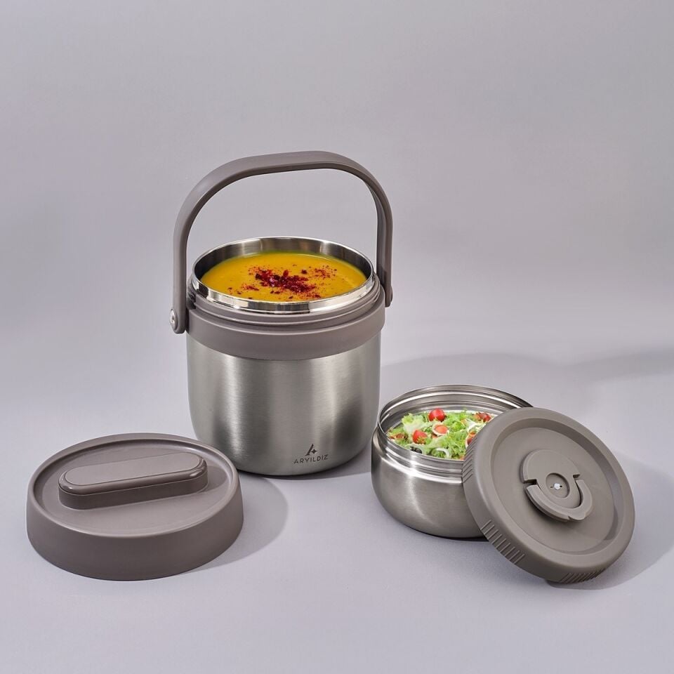 Bento Lunch Box Yemek Termosu Yuvarlak Steel 1400 Ml