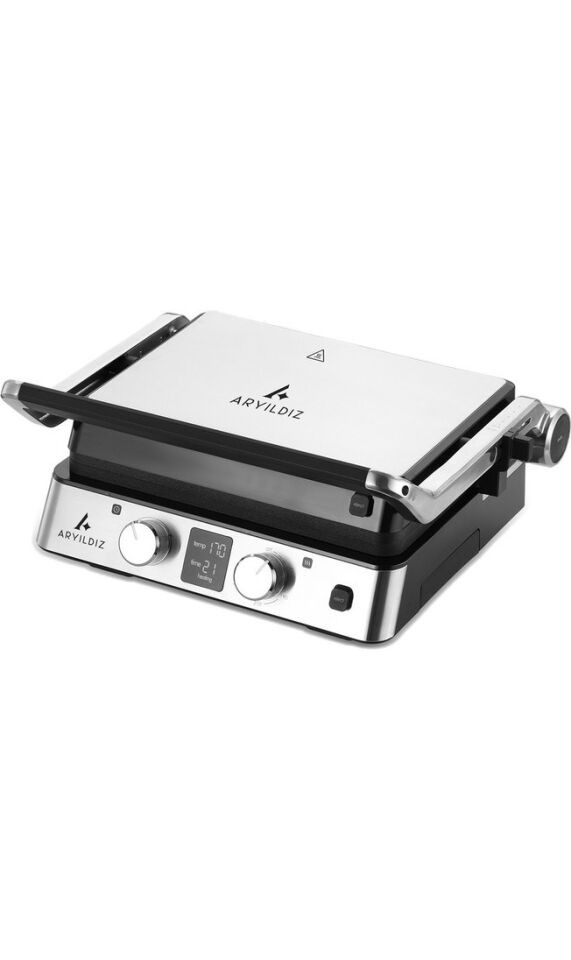 Deluxe Grill Tost Makinesi 2200 W Çift Taraflı Yanmaz Yapışmaz Kaplama Açık Gri
