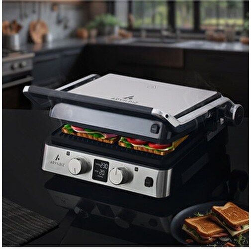 Deluxe Grill Tost Makinesi 2200 W Çift Taraflı Yanmaz Yapışmaz Kaplama Açık Gri