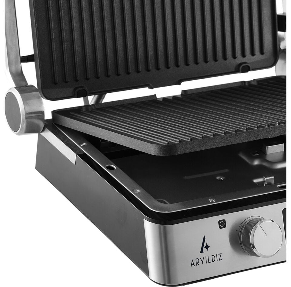 Deluxe Grill Tost Makinesi 2200 W Çift Taraflı Yanmaz Yapışmaz Kaplama Açık Gri