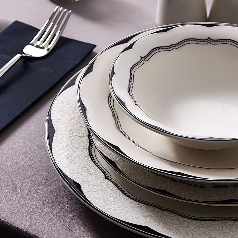 Minerva 30 Parça Beyaz Porselen Yemek Takımı 6 Kişilik Modern Tasarım