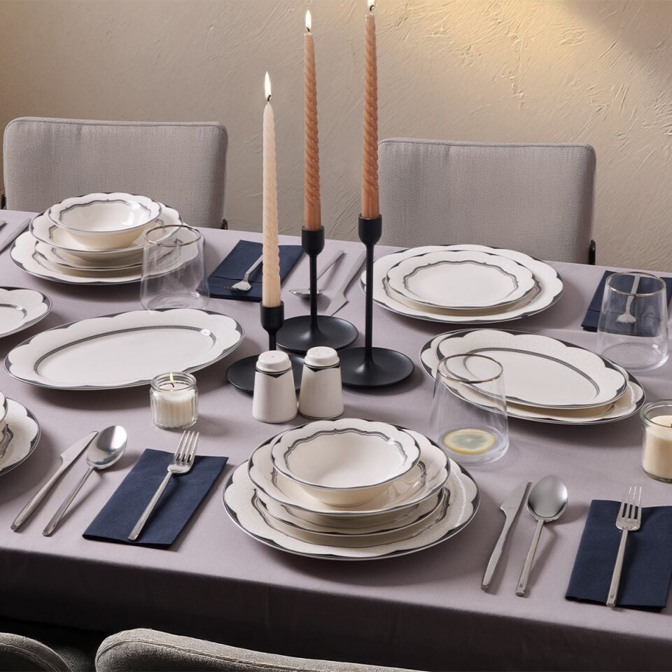 Minerva 30 Parça Beyaz Porselen Yemek Takımı 6 Kişilik Modern Tasarım