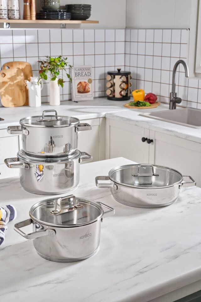 Karaca Valora İndüksiyon Tabanlı 8 Parça Çelik Tencere Seti