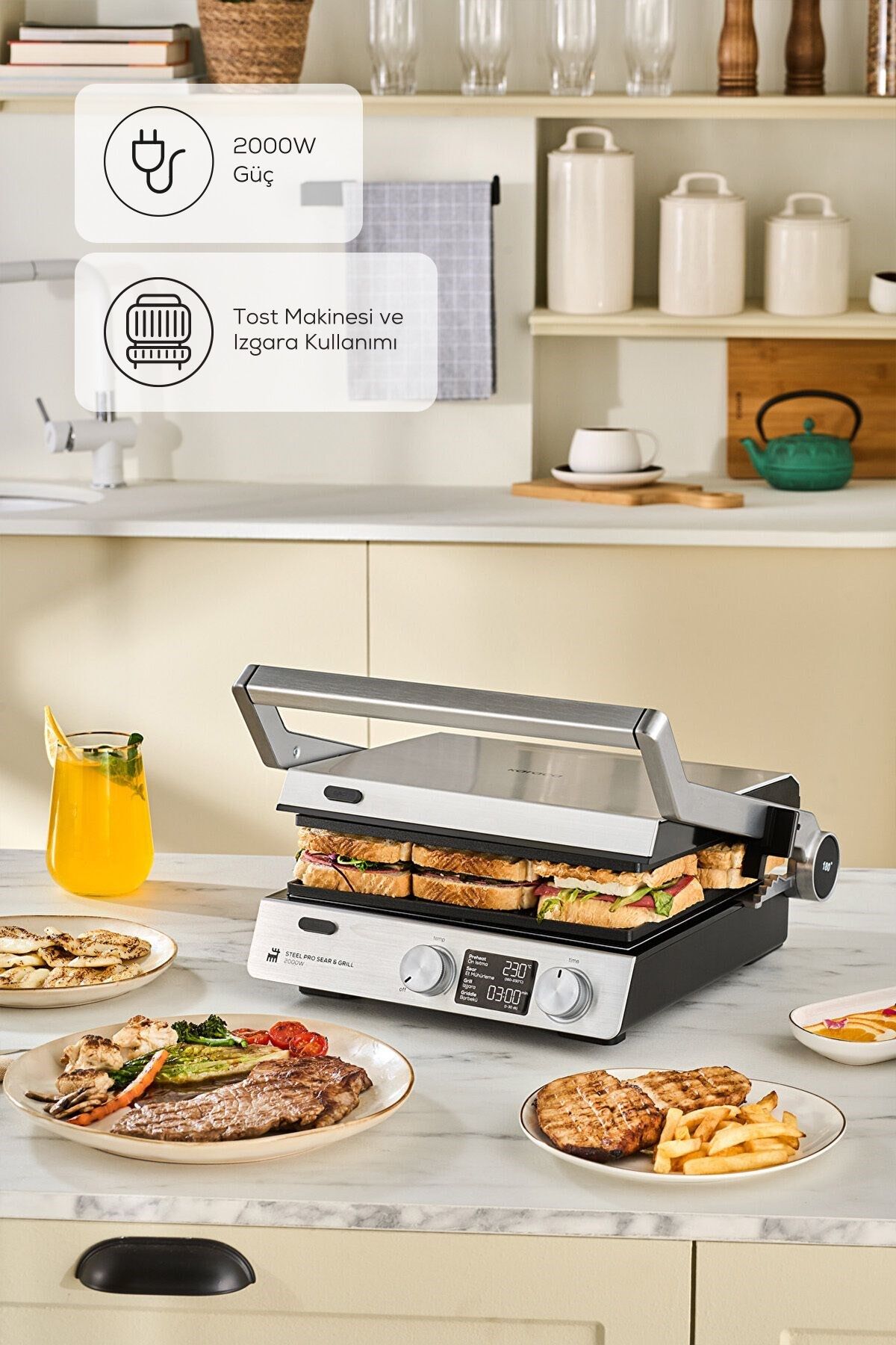 Karaca Compact Steel Pro Sear and Grill Inox 2007 Izgara ve Tost Makinesi