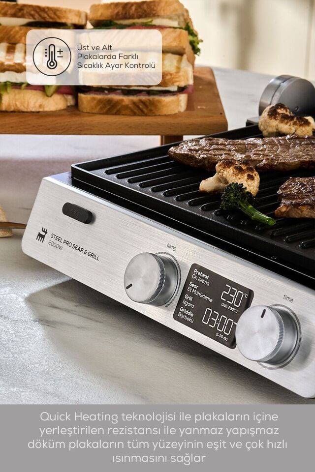 Karaca Compact Steel Pro Sear and Grill Inox 2007 Izgara ve Tost Makinesi