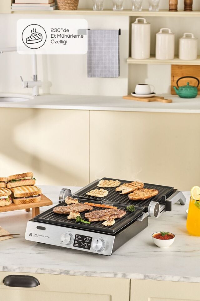 Karaca Compact Steel Pro Sear and Grill Inox 2007 Izgara ve Tost Makinesi