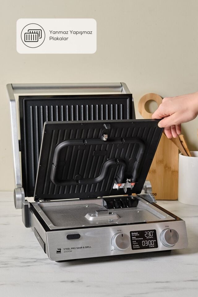 Karaca Compact Steel Pro Sear and Grill Inox 2007 Izgara ve Tost Makinesi